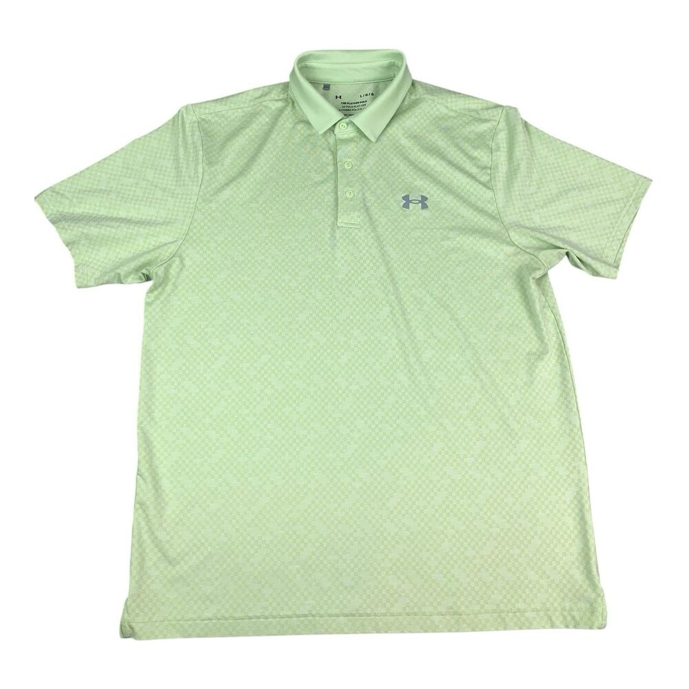 Under Armour Polo Shirt Moisture Wicking Mint Green Checkered Men's Size Large